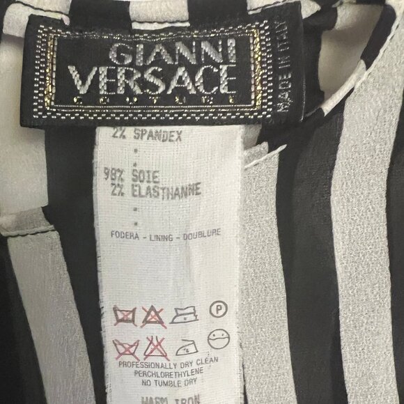 Vintage Gianni Versace Silk Striped Long Sleeve Top - Size 40 - Picture 8 of 13